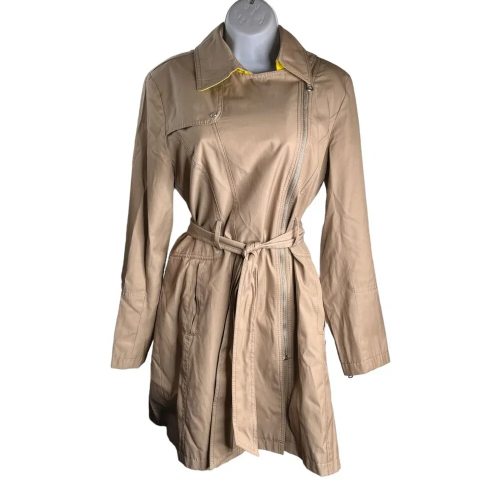 Vince Camuto Beige Trench Coat With Belt And Zippered Cuffs size large - Picture 11 of 12